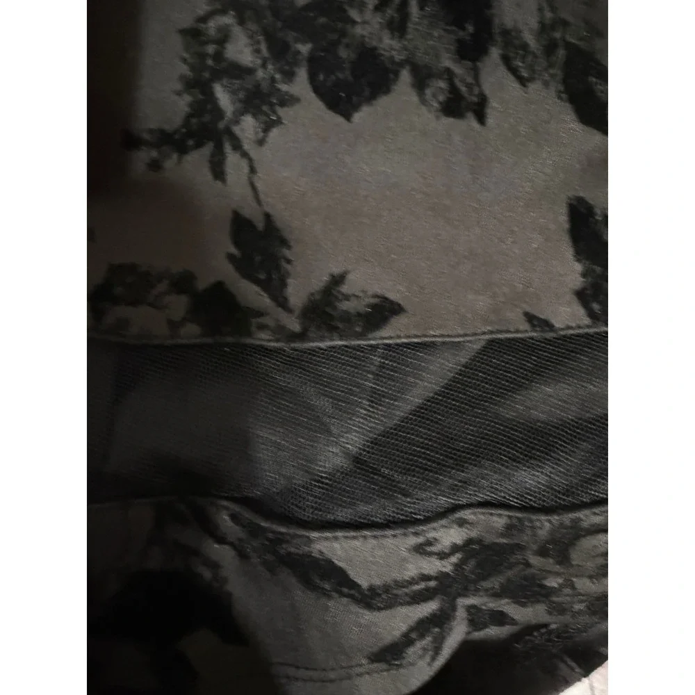 Faith and Joy Black Floral Burnout Mesh Hem Midi A-Line‎ SkirtWomens M